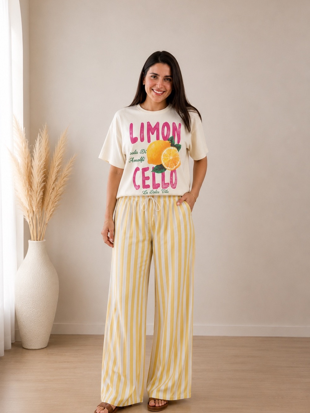 Limoncello Graphic Tee Lemon Print Cream Short Sleeve T-Shirt
